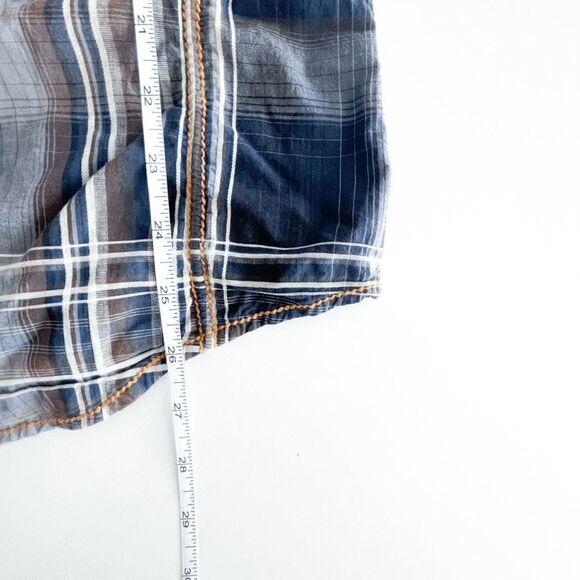 Buckle Black Western Mens Shirt Snap Up Long Sleeve Plaid Blue Slim Fit XL - Picture 6 of 8